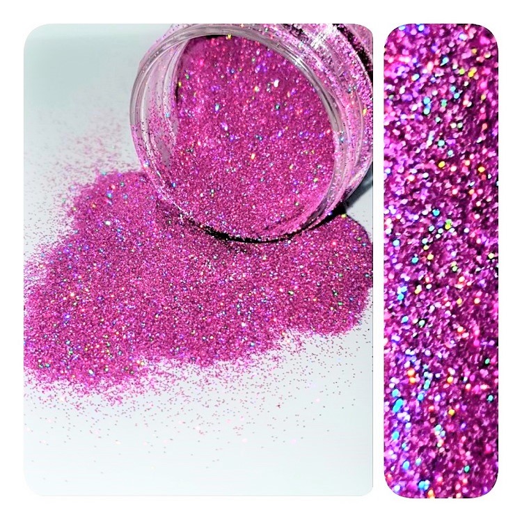 GLITTER HOLOGRAPHIC HEART PINK - HEART PINK